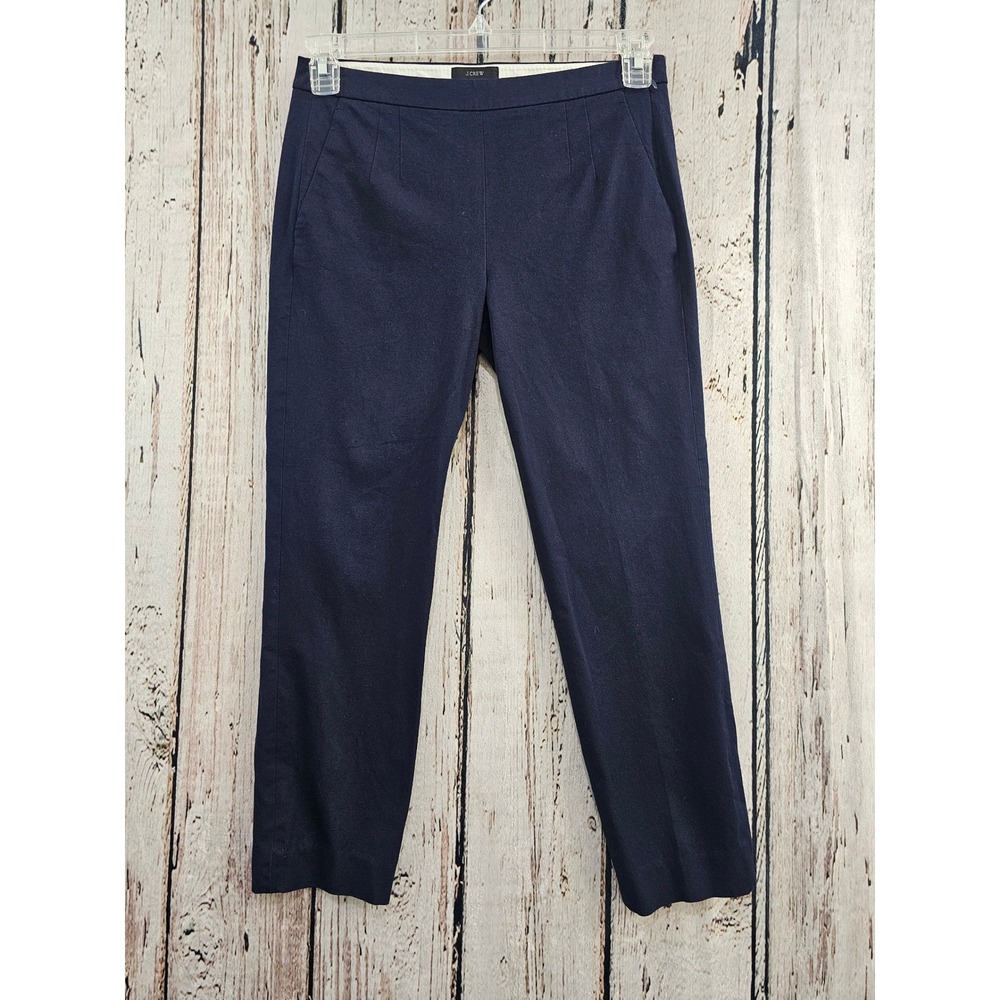 J.Crew Martie Pant Womens 2 Navy Blue Slim Fit Cropped Cotton Blend Trousers